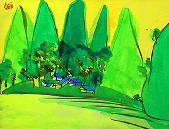 Guilin Mountains by Walasse Ting contemporary artwork Painting