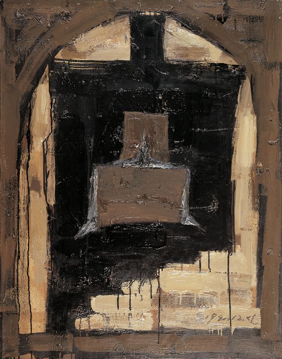 Great Black Bell in an Arch by Mao Xuhui contemporary artwork Painting