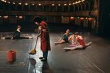 Man sweeps on stage while ballerinas stretch National Ballet Zagreb Croatia by Steve Mccurry contemporary artwork photography
