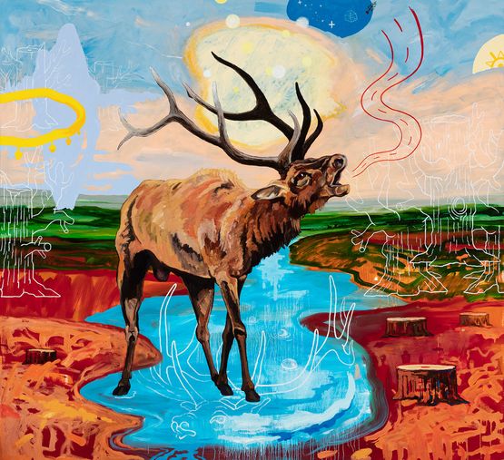 Sun Dog and the Ghost Trees by Norman Akers contemporary artwork Painting