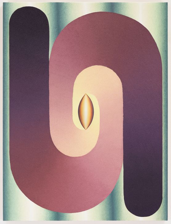 Linked Lingam in purple yellow and green by Loie Hollowell contemporary artwork Painting