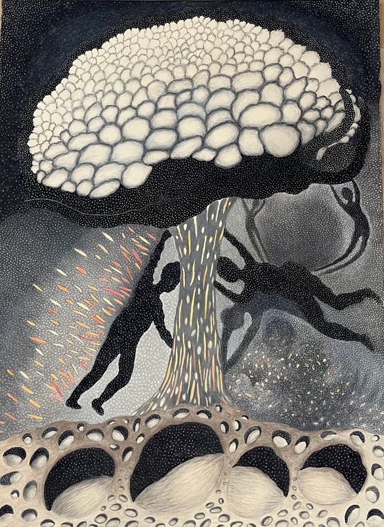 Holding Back Nuclear Bomb by Ann Leda Shapiro contemporary artwork Works on Paper