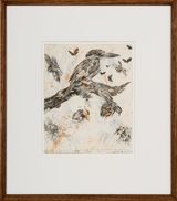 Forest Kingfisher with Symbiotic Moths and Beetles by John Wolseley contemporary artwork print
