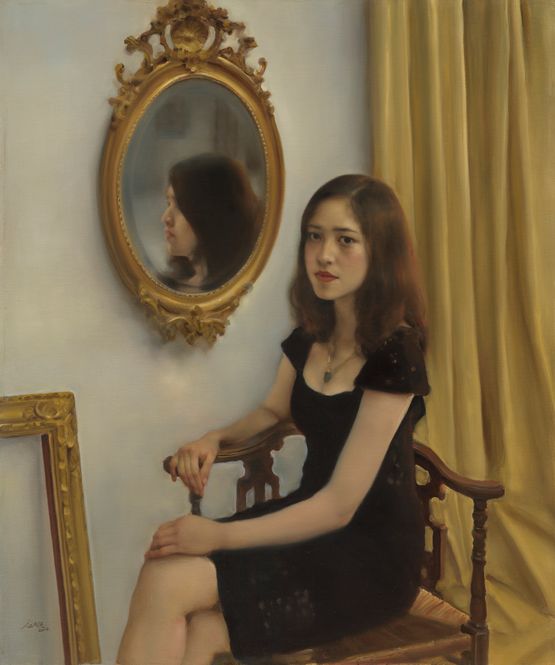 The Girl in front of the Mirror by Pang Maokun contemporary artwork Painting