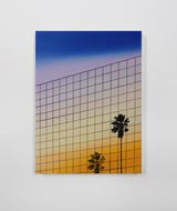 Sunset Palm with Reflection in Mirrored Building by Alec Egan contemporary artwork painting works on paper