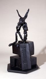 Thinker on Computer by Barry Flanagan contemporary artwork sculpture