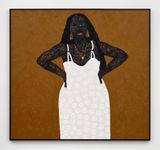 Gold Dangle Earrings by Amoako Boafo contemporary artwork painting