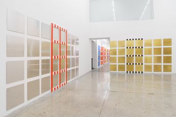 Contemporary art exhibition Daniel Buren New Grids Bas-reliefs situated works 2021 at Galeria Nara Roesler Sao Paulo Brazil