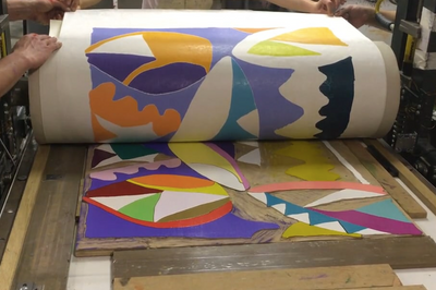 Gillian Ayres woodcut in production at Thumbprint Editions 2017