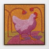 Pink Chicken with Poppies by Camilla Marie Dahl contemporary artwork painting