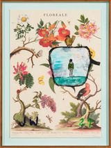 Tiny bird on car mirror by Jenny Watson contemporary artwork painting works on paper