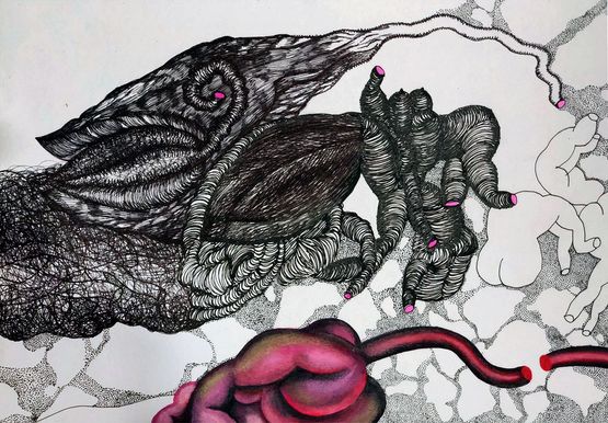 Blooded flowerscape by Pakkiyarajah Pushpakanthan contemporary artwork Works on Paper