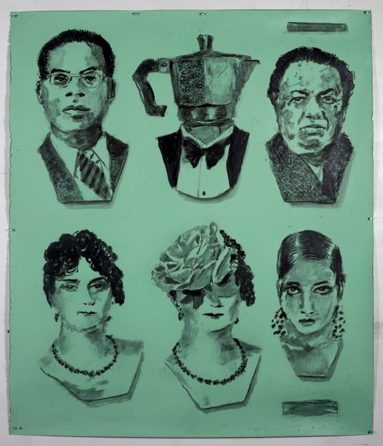 Six Heads Marseilles Martinique Josephine B. et al by William Kentridge contemporary artwork Painting