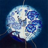Japan blue Peony by Kohei Kyomori contemporary artwork mixed media textile