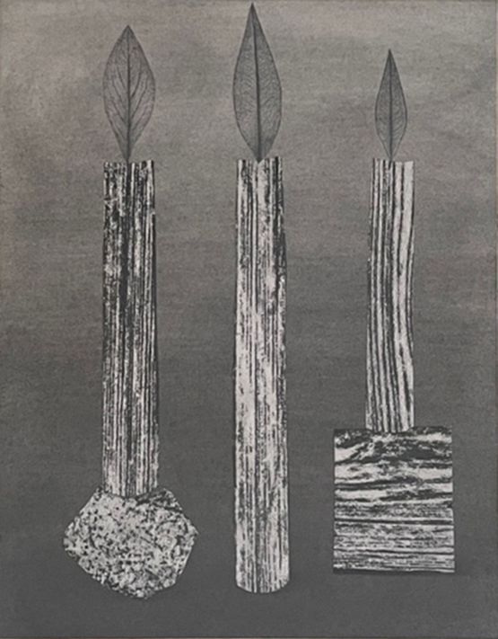 Tree Leaf Stone and Candle by Seung Ae Lee contemporary artwork Works on Paper