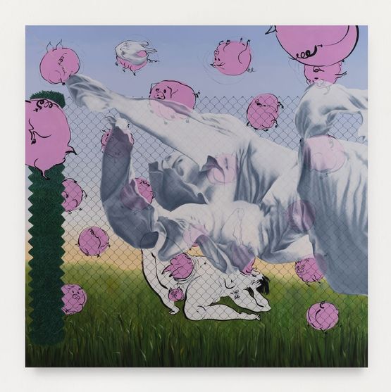 FATEBE FENCED PIGS by Ebecho Muslimova contemporary artwork Painting