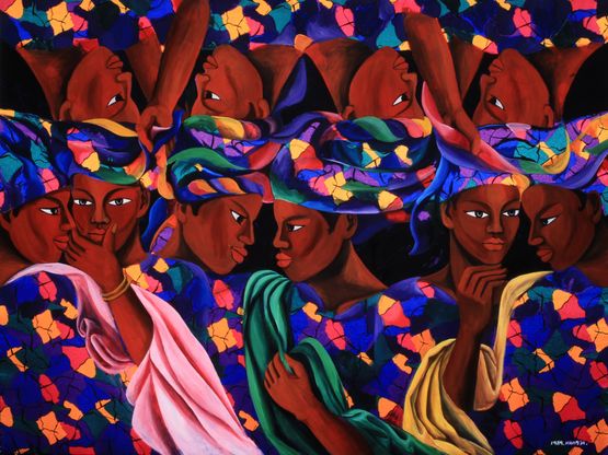 The Women in a Clothes Market Gambia by Jung Kangja contemporary artwork Painting