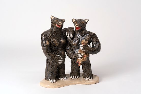 The Camataru Brothers Romanias most famous loan-sharks with their monkey they vaccinated so they could bring it to the mall by Ioana Maria Sisea contemporary artwork Sculpture