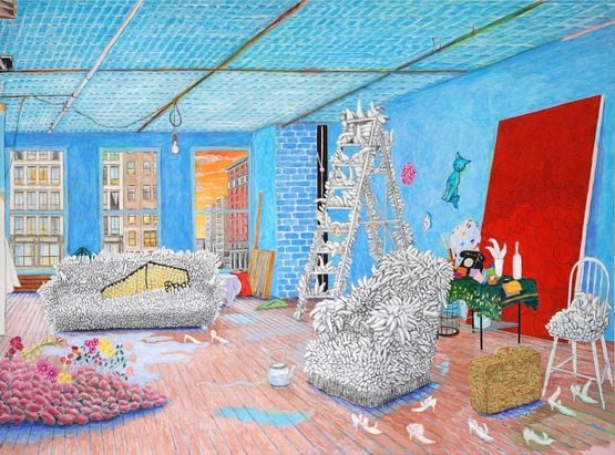 Kusamas Studio New York by Damian Elwes contemporary artwork Painting
