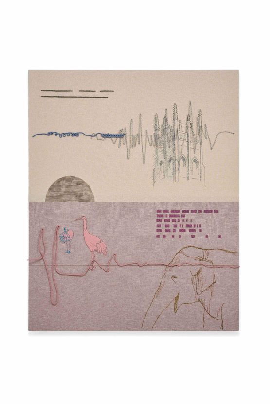 Symbiotic Composition 1 Straw weaving walking St. Pauls Church a half moon two cranes and an elephant by Young In Hong contemporary artwork Textile