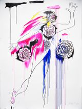 Blue Leg Off She Goes. Crime Scene series by Jane Mcadam Freud contemporary artwork painting works on paper
