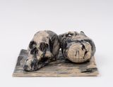 two modelled skulls and base the Bowery August 7pm.. II by Andrew Lord contemporary artwork sculpture
