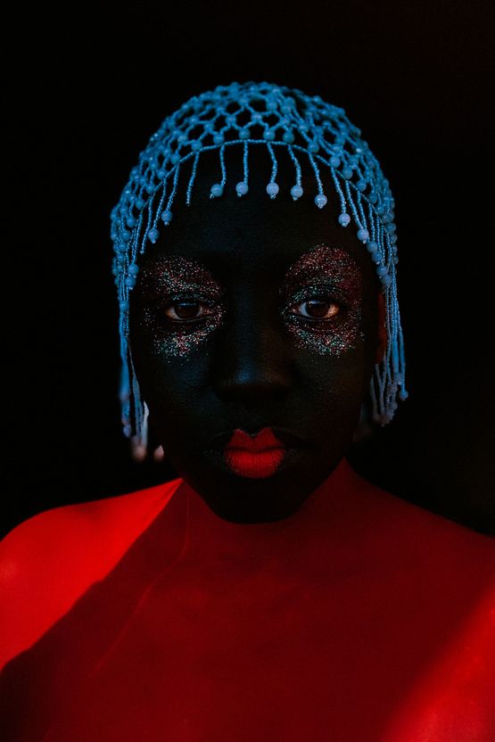 Isihlwele Beaded Blue Headpiece by Nonzuzo Gxekwa contemporary artwork Print