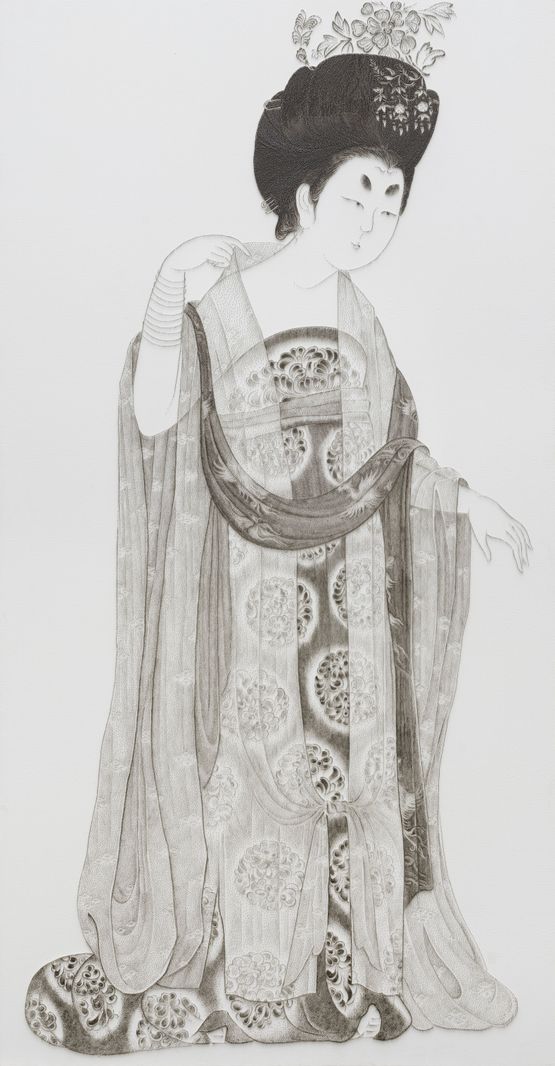 Imitating Lady Wearing Flowers in Her Hair by Zhou Fang Tang Dynasty by Chen Chun-Hao contemporary artwork Painting
