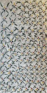 Stringbark blossoms by Russell Ngadiyali Wanapuyngu contemporary artwork painting