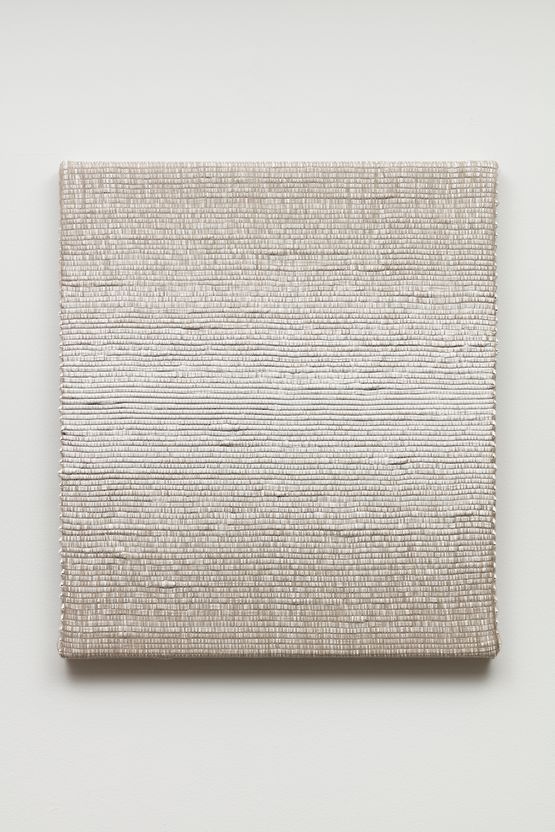 Woven Horizontal Reflected Linear Gradient as Weft Center White by Analia Saban contemporary artwork Mixed Media