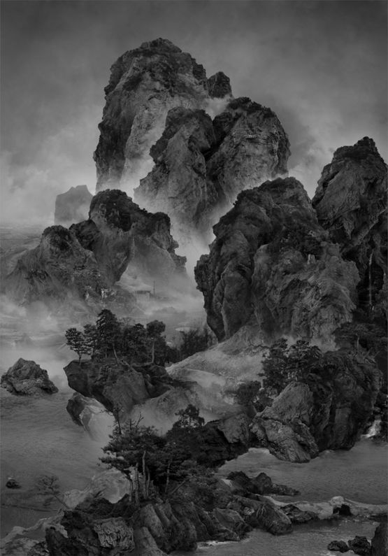 Sitting Alone by a Stream by Yang Yongliang contemporary artwork Print