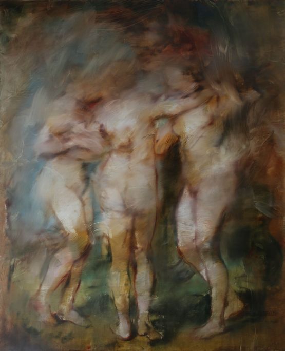 The Three Graces after Rubens by Jake Wood-Evans contemporary artwork Painting