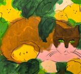 Cat with Flowers 4 by Walasse Ting contemporary artwork painting works on paper