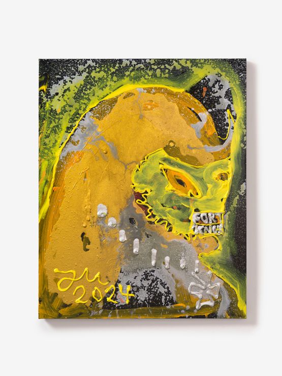 DER LIEBEVOLLSTE HOLLENWELPE VON FORTUS KNOXUS MEESI HAT IM NAMEN VON GOLDFINGERZ FORT-KNOX-HAPPA-HAPPA GEMACHT by Jonathan Meese contemporary artwork Painting