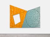 Orange frame blue ellipse diptych by Robert Mangold contemporary artwork painting drawing