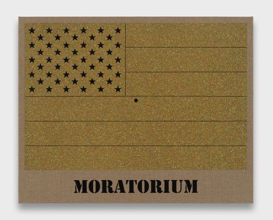 Moratorium Gold Rainbow American Flag for Jasper in the Style of the Artists Boyfriend by Jonathan Horowitz contemporary artwork Works on Paper