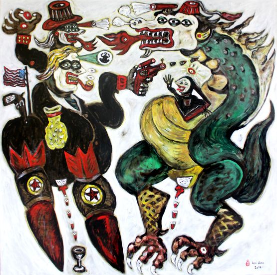Trump vs the Dragon by Heri Dono contemporary artwork Painting