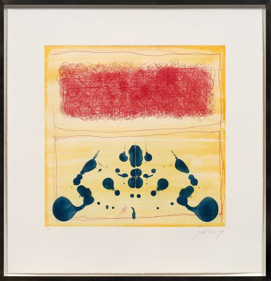 Mixed Marks Rorschach with Red Rectangle by Pat Steir contemporary artwork Print