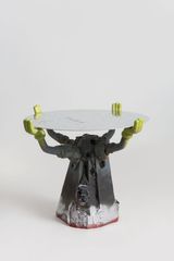 Round Table with Cartoon Hands Silver by Zhou Yilun contemporary artwork painting sculpture works on paper