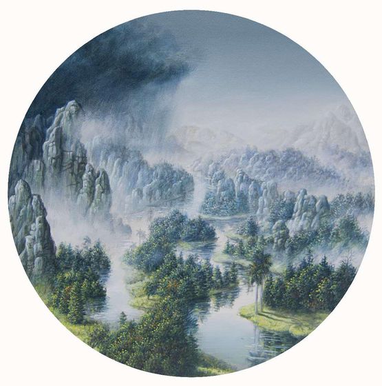 Voyage chamanique a travers dun paysage de Patinir Shamanic journey through a landscape of Patinir by Ruben Fuentes contemporary artwork Painting