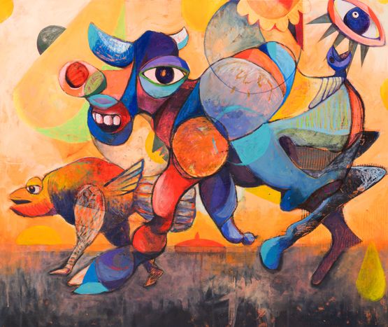 Shamwari Yeparwendo - Friend on a Journey by Lionel Mbayiwa contemporary artwork Painting