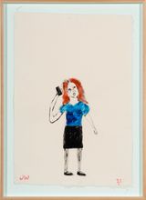 Woman with a phone by Jenny Watson contemporary artwork painting works on paper