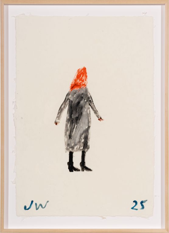 Woman in a grey coat by Jenny Watson contemporary artwork Painting