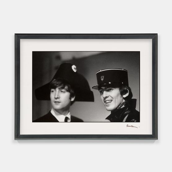 John and George wearing French hats for a photo shoot Paris 16 January 1964 by Paul Mccartney contemporary artwork Photography