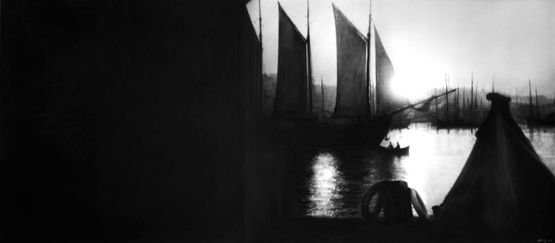 Untitled Potemkin With Black Square Sailboat in Harbor by Robert Longo contemporary artwork Works on Paper