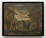 Untitled Figura umana gallo e insetti by Luigi Zuccheri contemporary artwork painting