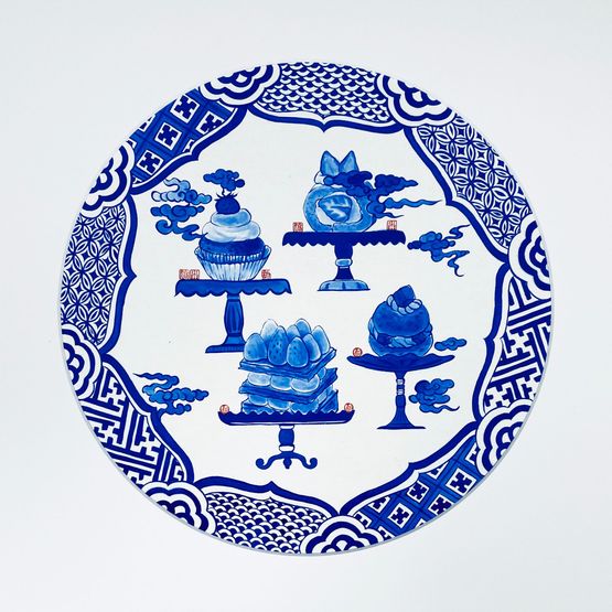 My Little Paris in Blue-and-White Series - Dessert Wonderland 2 by Angel Hui contemporary artwork Painting