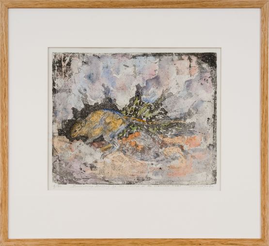Burrowing Bettong by its Warren in the Calcrete Rocks by John Wolseley contemporary artwork Print