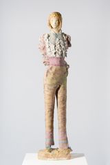 Woman with pink cummerbund by Linda Marrinon contemporary artwork sculpture textile