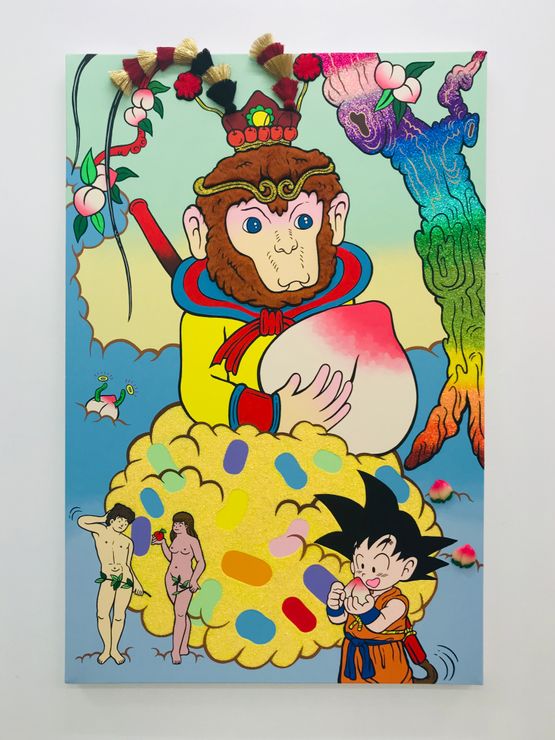 Monkey King and the Peach of Immortality by Yuree Kensaku contemporary artwork Painting